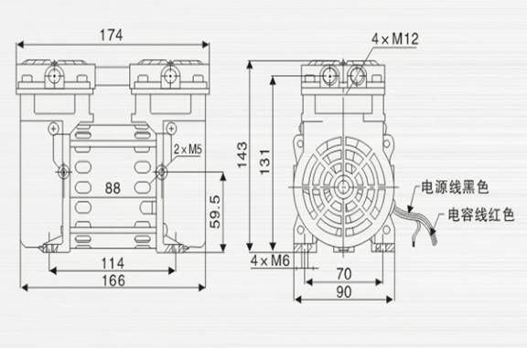 臺(tái)冠JP-40H環(huán)保真空泵外觀尺寸圖 臺(tái)冠JP-40H環(huán)保真空泵外觀尺寸圖