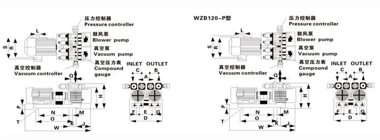 臺冠MLB80-P玻璃機無油真空泵外觀尺寸圖 臺冠MLB80-P玻璃機無油真空泵外觀尺寸圖